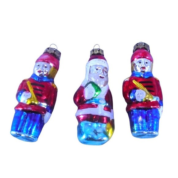 Lot of 3 Vintage Blown Glass Christmas Ornaments 1 Santa and 2 Soldiers - Picture 1 of 8